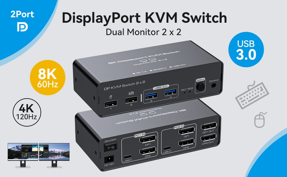 The kvm switch dual monitor allow you to control 2 computers with one set of keyboard and mouse and