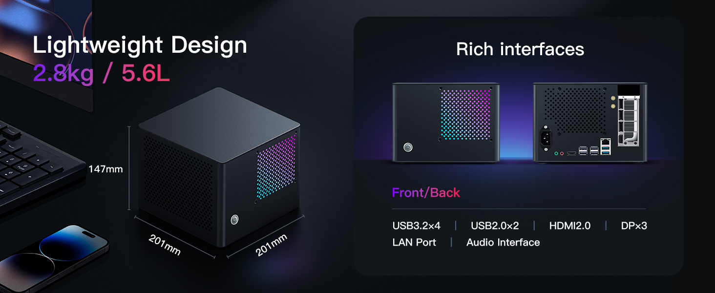 5.6L Compact All Aluminum Small Form Factor Gaming Desktop, Intel Core i7-13790F, RTX 5060 Ti, 32GB