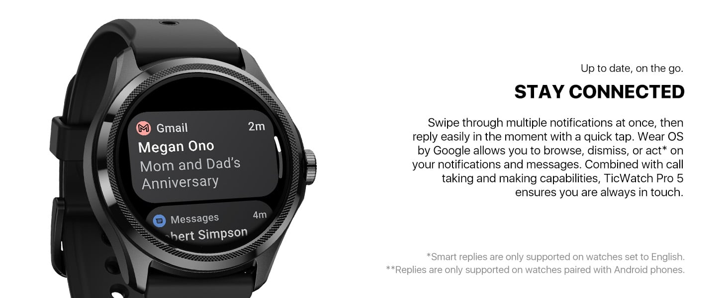 Ticwatch Pro 5 Smartwatch para Hombres Snapdragon W5+ Gen 1 Platform Wear  OS Smart Watch 80 Horas de batería de Larga duración Android Health Fitness  GPS Incorporado 5ATM Resistencia al Agua Brújula 