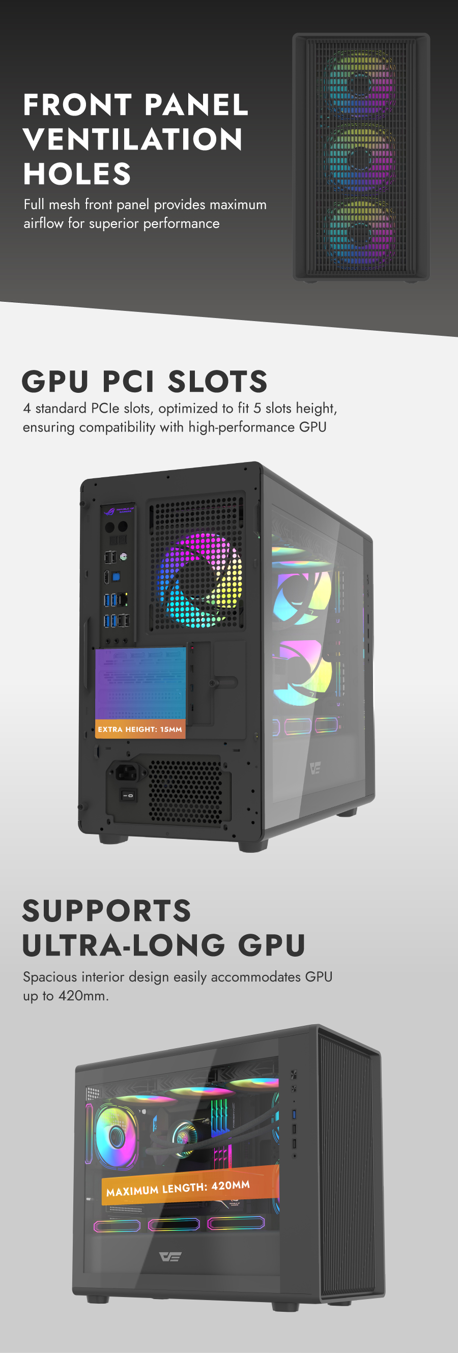 darkFlash DB460M, Micro-ATX PC Gaming Case, High Airflow Full Mesh Front Panel