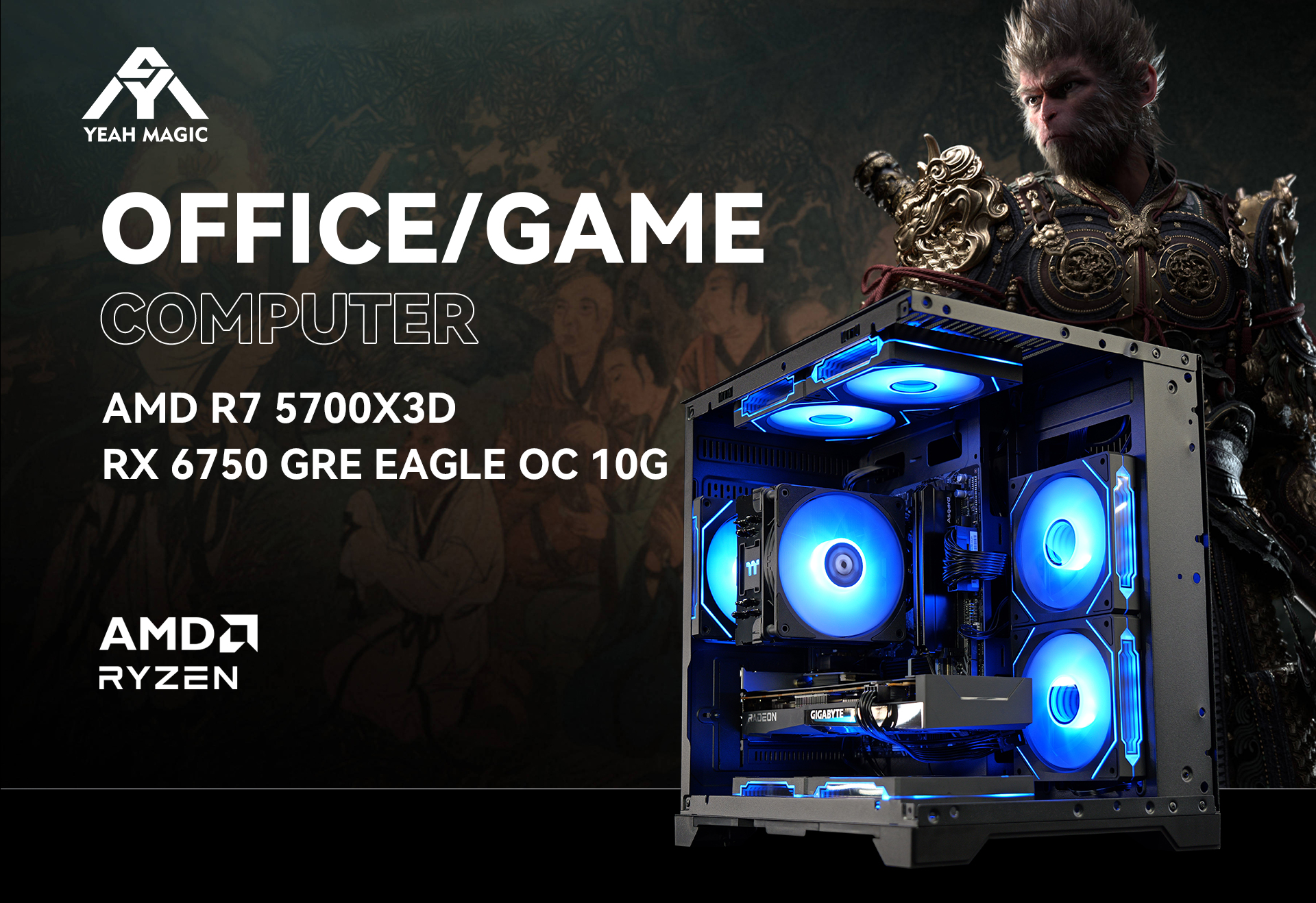 Yeah Pc YEAH MAGIC Gaming Desktop AMD Ryzen 7 5700X3d RX 6750GRE DDR4 32GB(16G ...