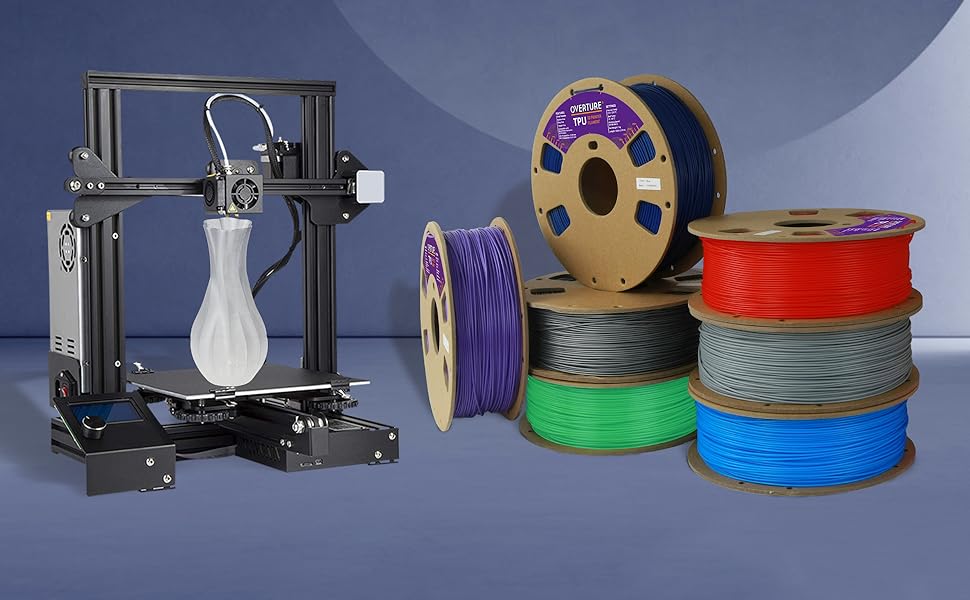 OVERTURE TPU Filament 1.75mm Flexible TPU Roll, Soft 3D Printer  Consumables, 1kg Spool (2.2 lbs), Dimensional Accuracy +/- 0.03 mm 