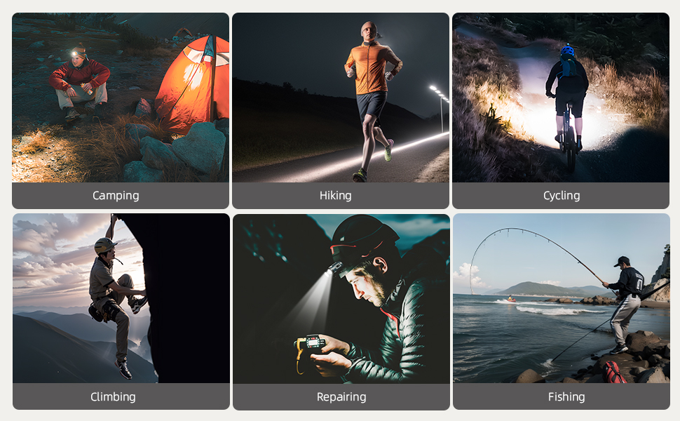 Climbing,Repairing,Fishing,Cycling,Hiking,Camping