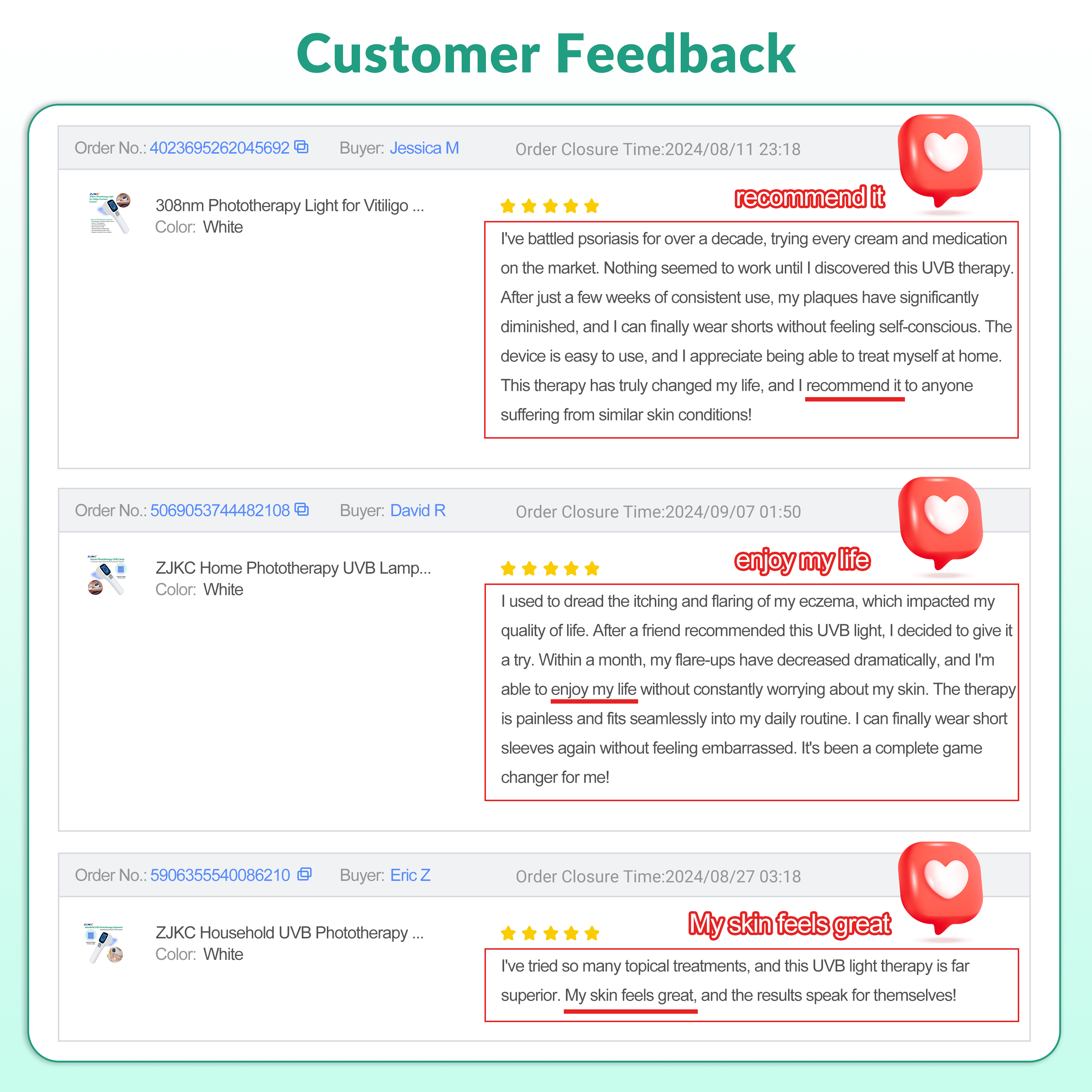 308nm UVB Light Therapy Customer Testimonials