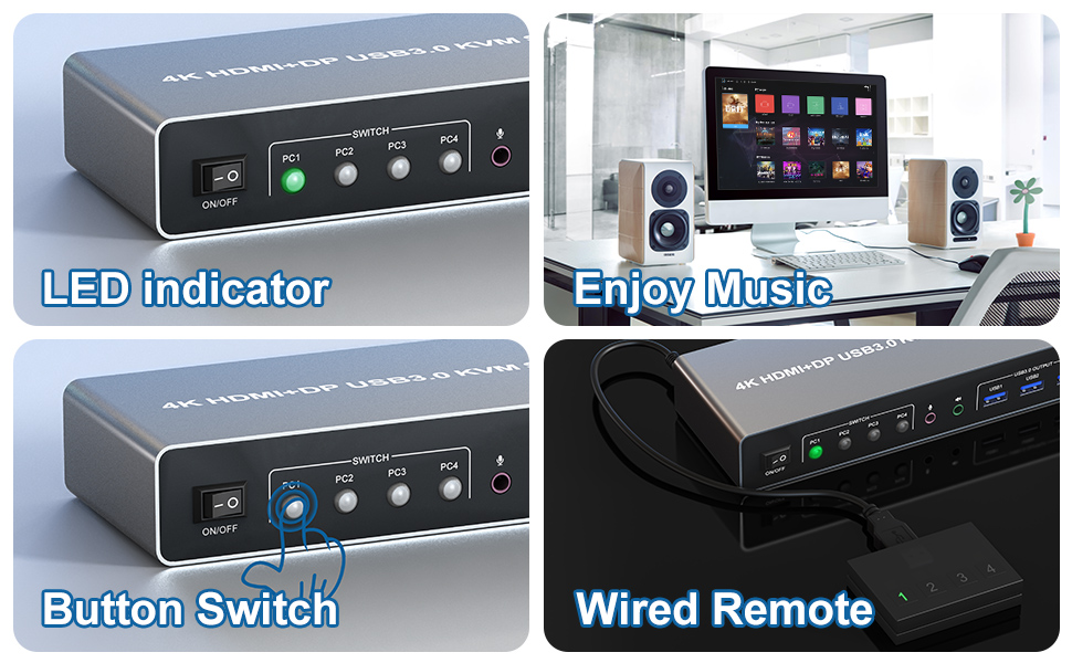LED Indicator  When switching to which PC, the LED will tell you whether PC1 or PC2/PC3/PC4 is activ