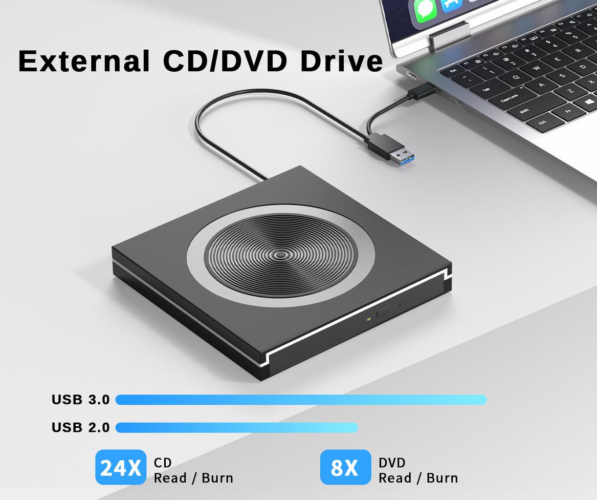 External CD/DVD Drive for Laptop Desktop Ultra-Slim Portable DVD/CD Burner, Plug & Play External Opt