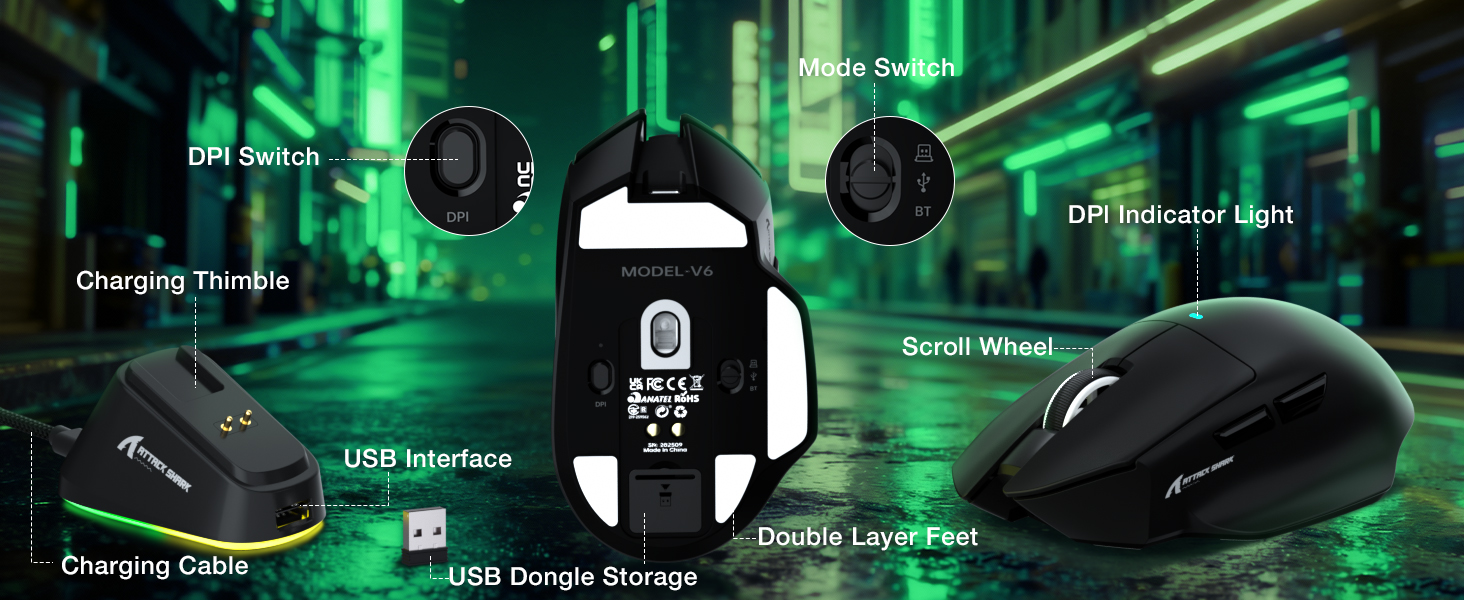 Wireless Gaming Mouse with Magnetic Charging Dock, 65g Lightweight Gaming Mice,