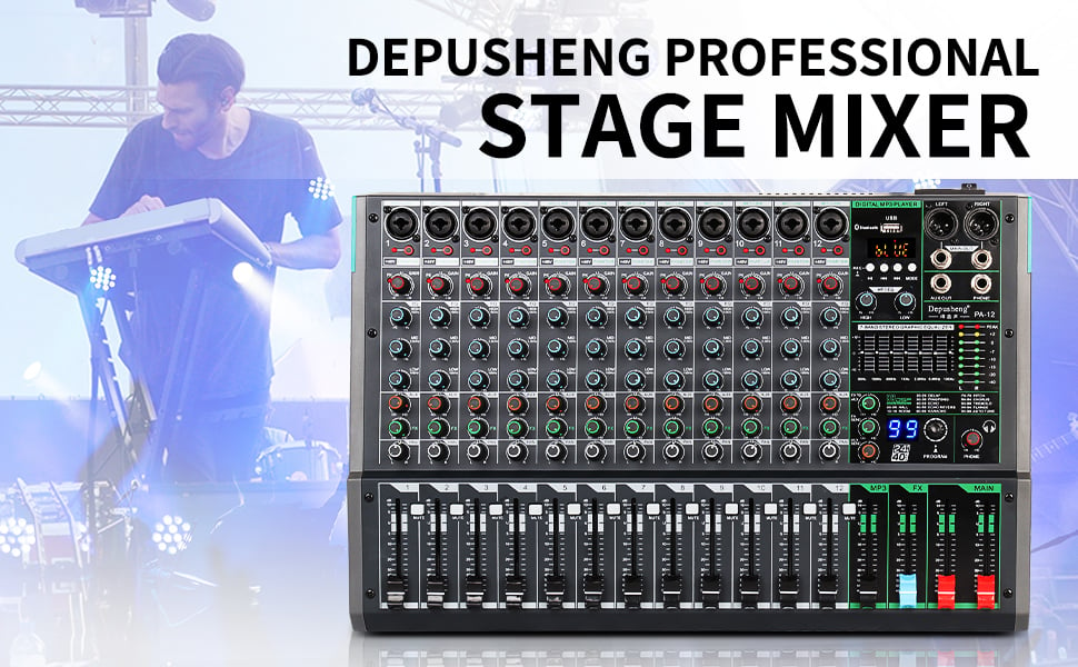 Depusheng 8/12 Channel Audio Mixer: Professional Sound Mixing Console With  USB, XLR, 48V Power & RCA Input/Output For All Skill Levels