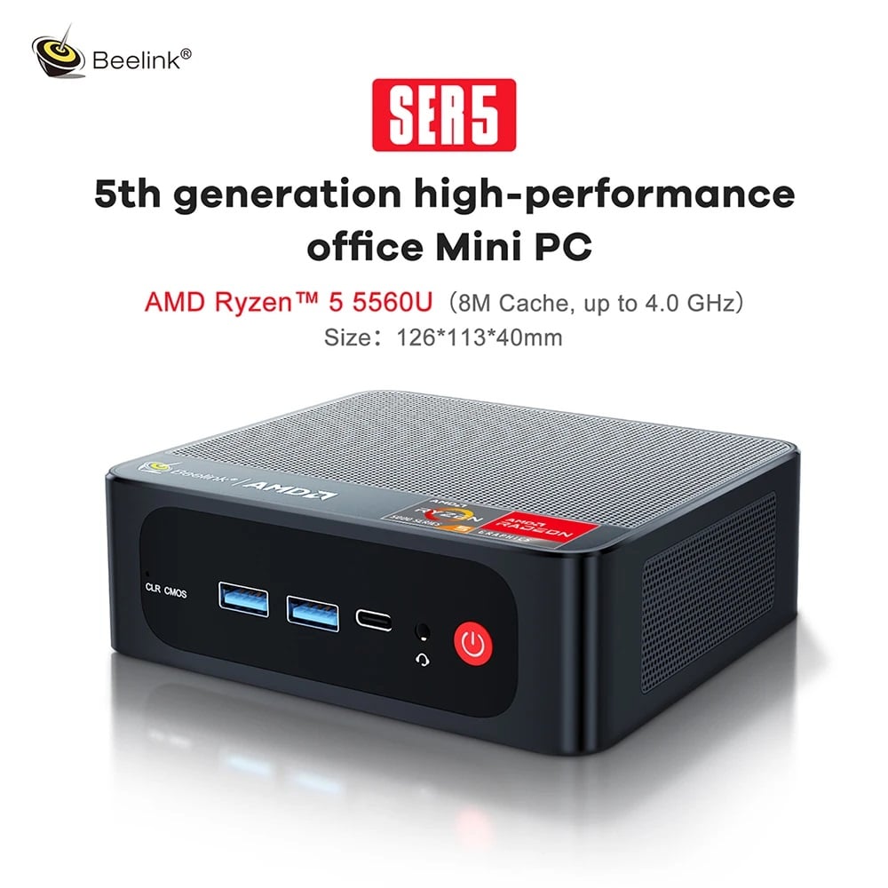 Beelink Mini PC SER5 AMD Ryzen 5 5560U (6C/12T Up to 4.0GHz), 16GB