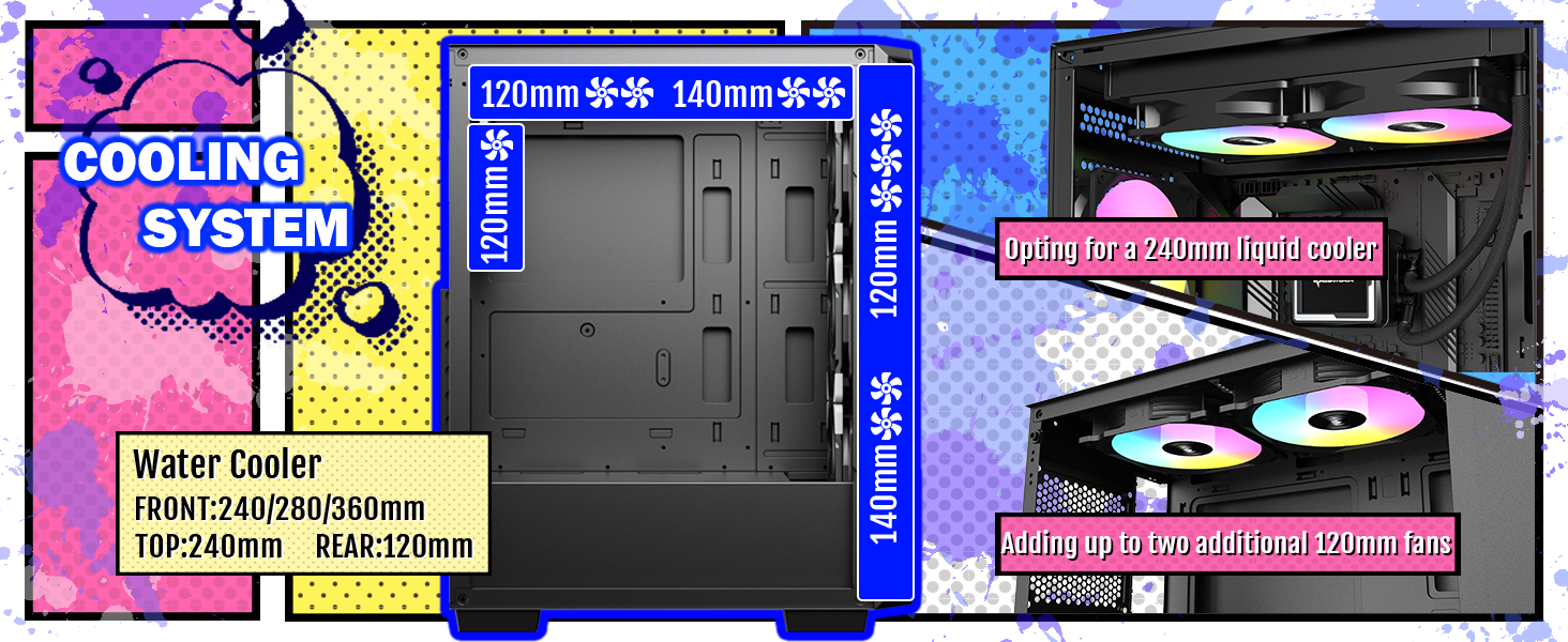 raidmax v212 mesh gaming case, atx mid tower, tempered glass, pre-installed 4 120mm fans