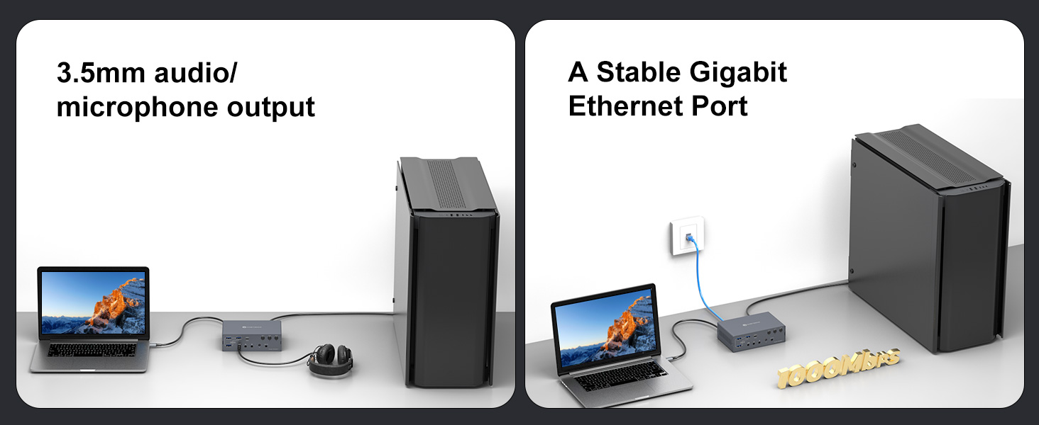 USB C KVM Switch KVM Docking Station 3 Computers 4 Monitors for M1 M2 M3 M4 with Displaylink Technol
