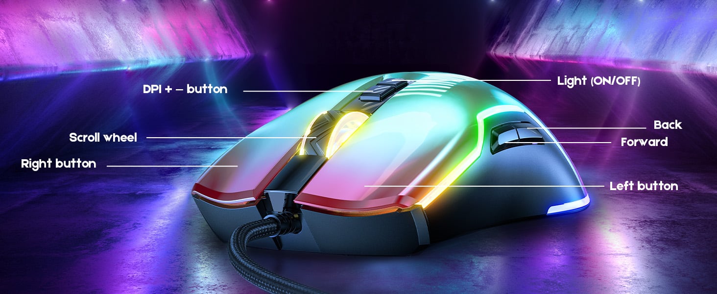 Wired Gaming Mouse, RGB Backlit Gaming Mouse, 12800 DPI Programmable