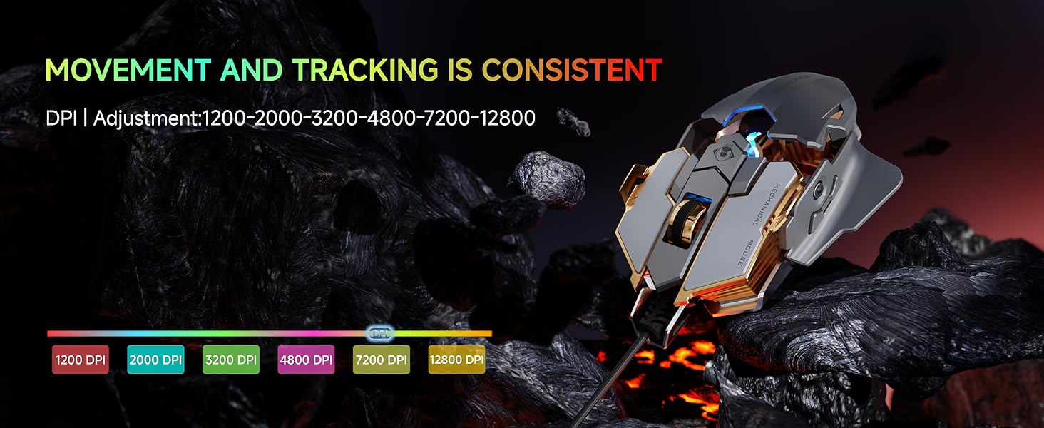 Wired USB Gaming Mouse, Ergonomic RGB Gaming Mice, Computer Mouse, 6 Adjustable DPI up to 12800 dpi