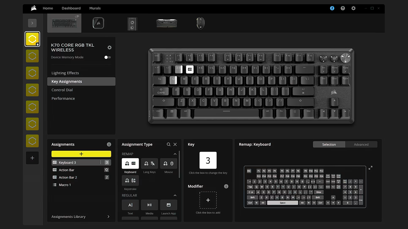 Corsair K70 CORE TKL Wireless RGB Mechanical Gaming Keyboard