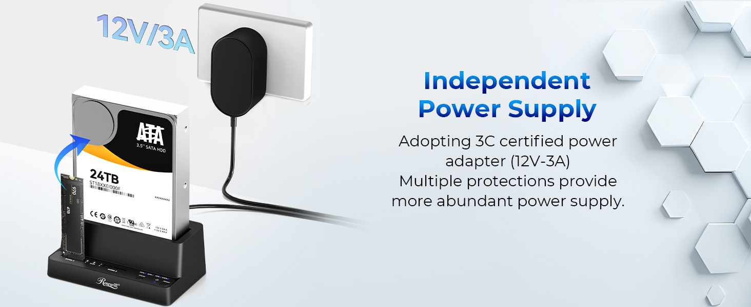 Rosewill RS-N2S-CL M.2 NVMe & SATA SSD / 2.5" & 3.5" HDD Hard Drive Cloner & Reader Docking Station