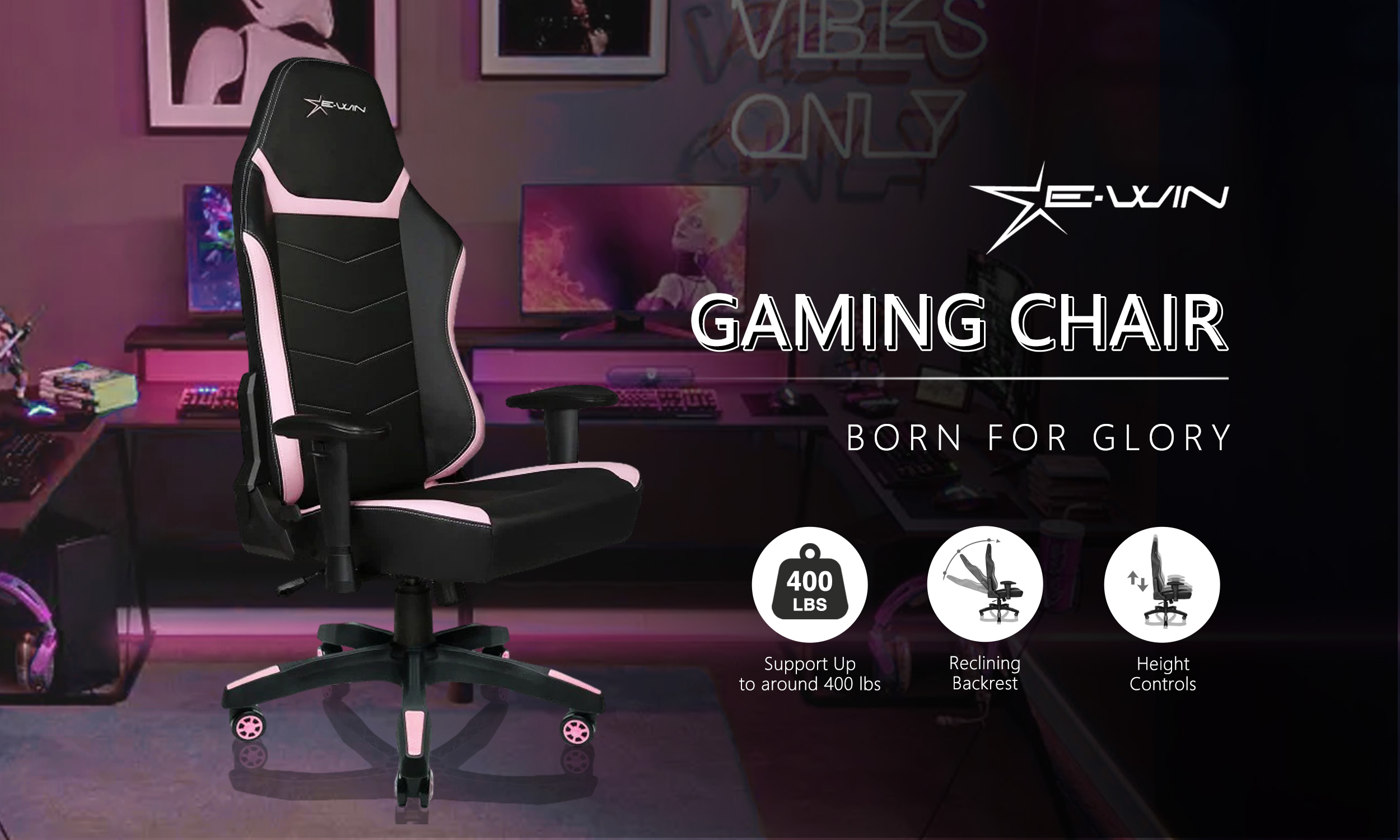 E-WIN 550LB Ergonomic Gaming Chair,Big and Tall Computer Chair for