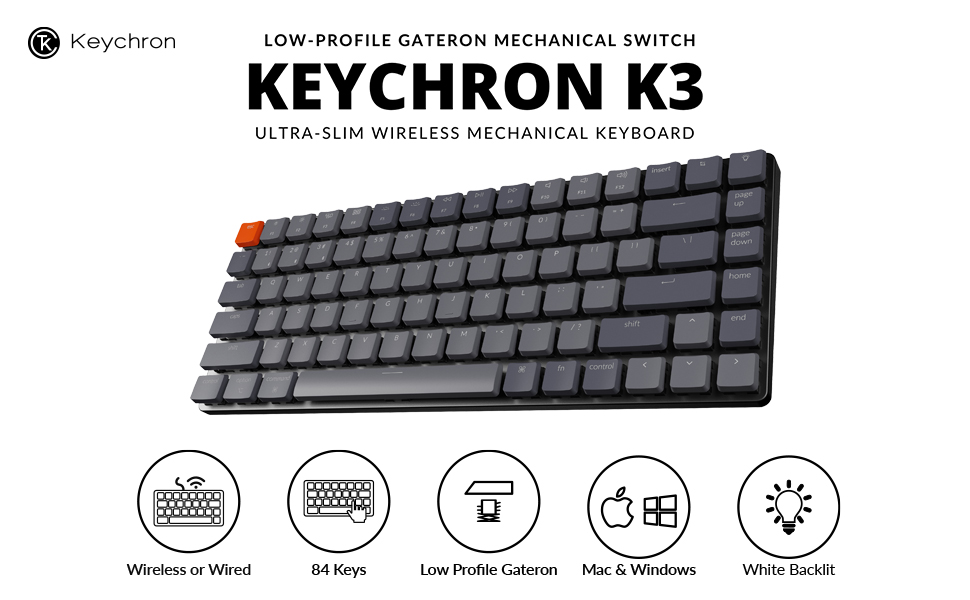 きれい Keychron K3 Version 2, 84 Keys Ultra-Slim Wireless Bluetooth/USB Wired  Mechanical Keyboard with White LED Backlit, Low-Profile Gateron Mechanical  Red 通販