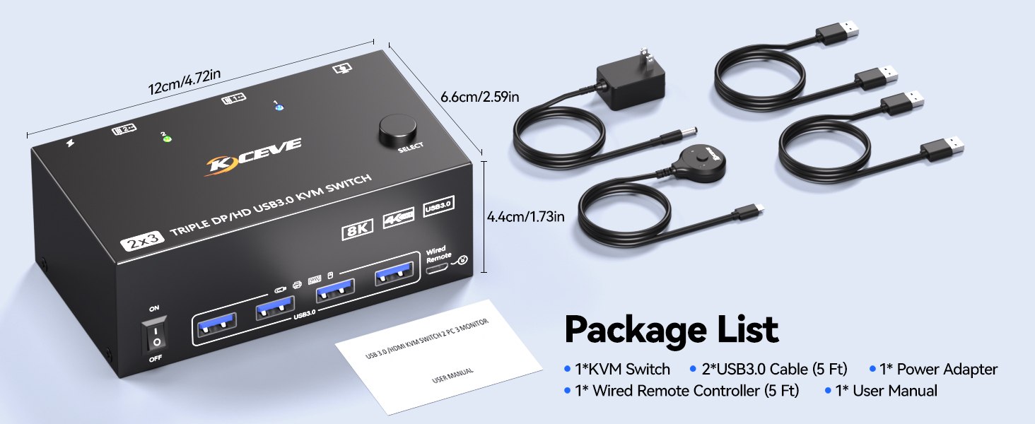 3 Monitor KVM Switch with 4 USB 3.0 Ports - Connect Keyboard, Mouse, Printer & Other USB Periphera