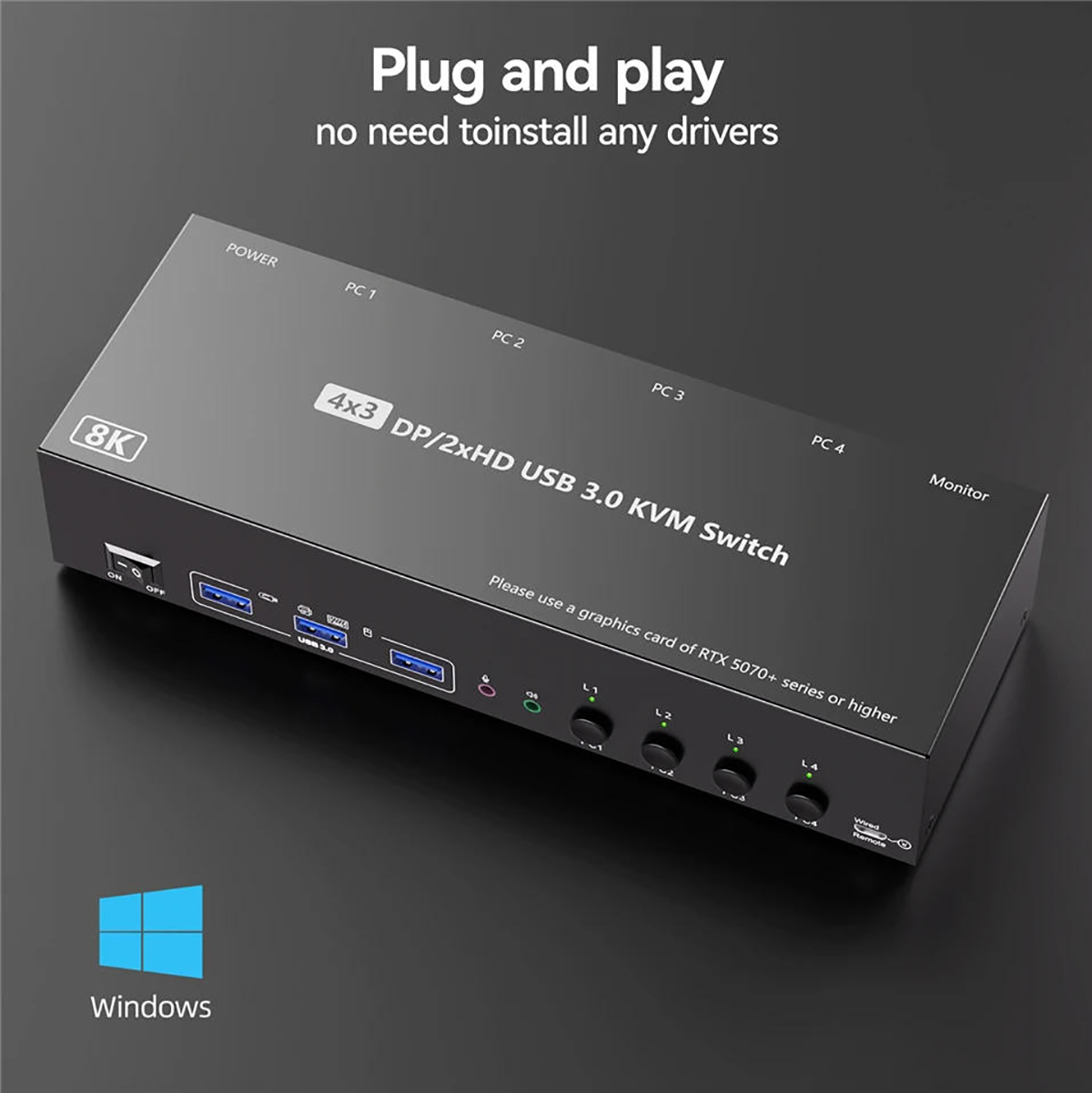 Note: Please connect the 12V DC power adapter to provide sufficient power. Using a shorter 8K HDMI +