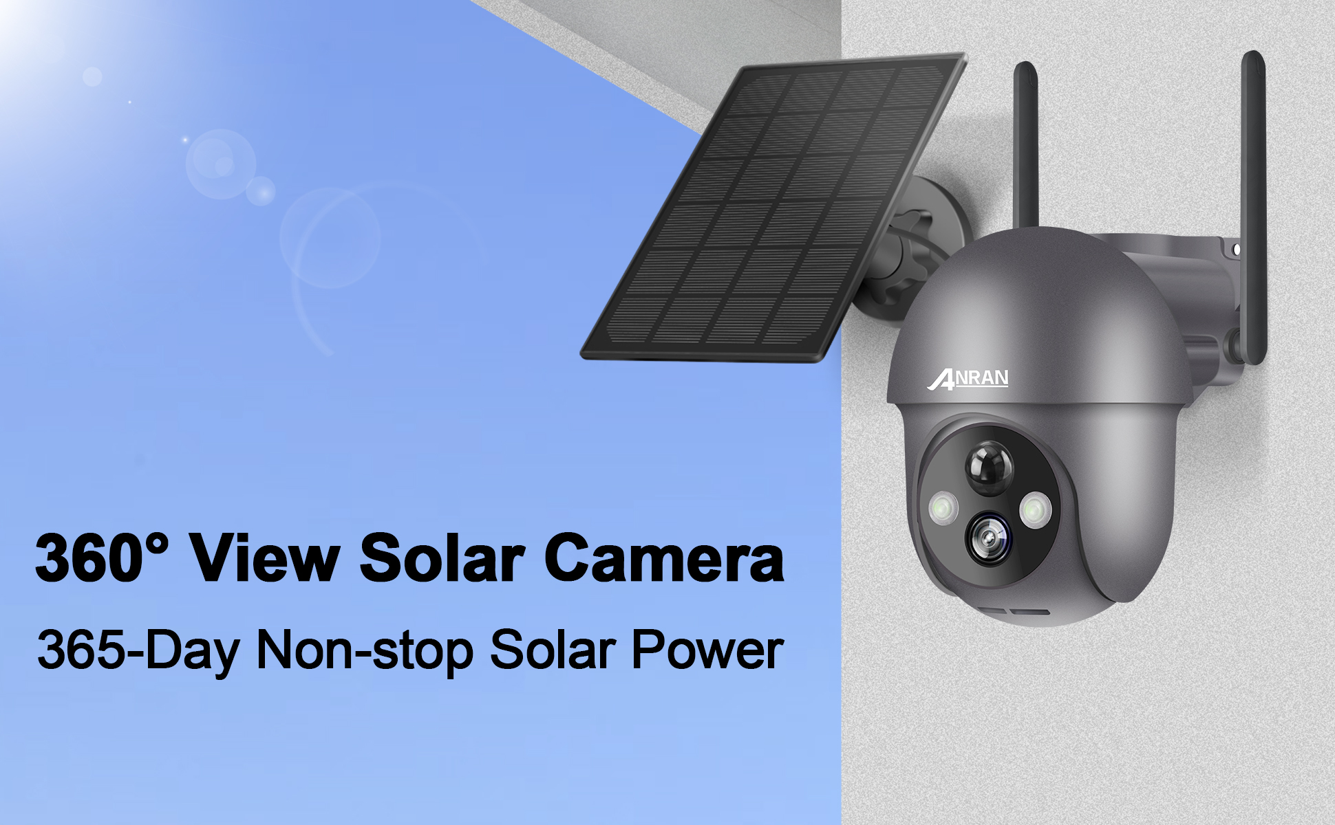 ANRAN Wireless Solar Security Camera Outdoor with 360° View, 2K Outdoor  Security Camera with Smart Siren, Spotlights, Color Night Vision, PIR Human