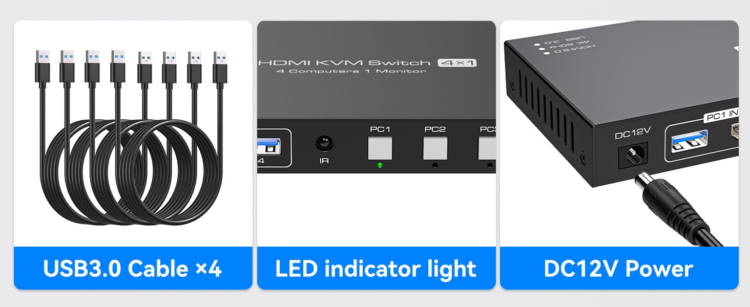 4K HDMI KVM Switch 1 Monitors 4 Computers