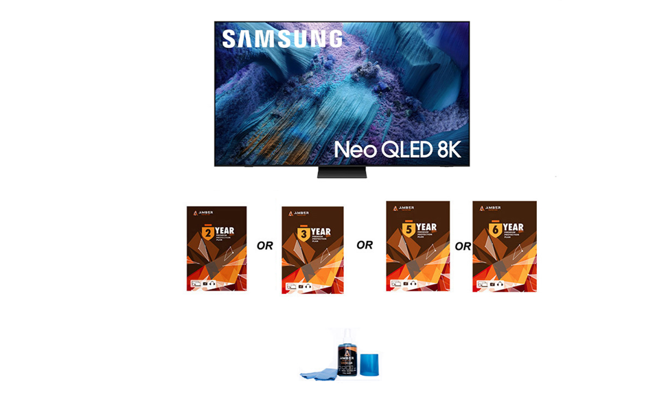 Samsung QN990F Series TV with Amber Protection Extended Coverage and Amber Screen Cleaner