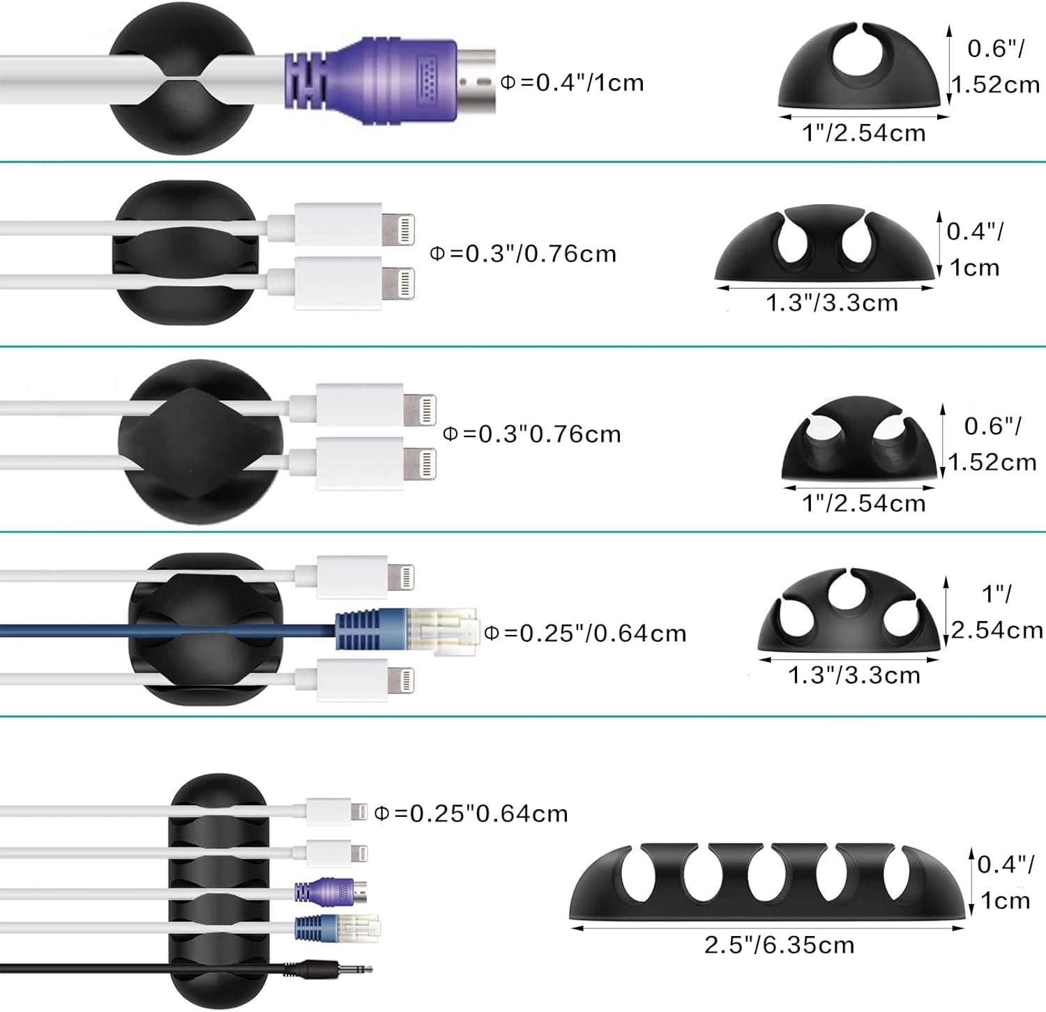 4 split cable sleeve 25 x Self Black Adhesive Cable Clip Holder (4 different styles) 10 x Reusable H