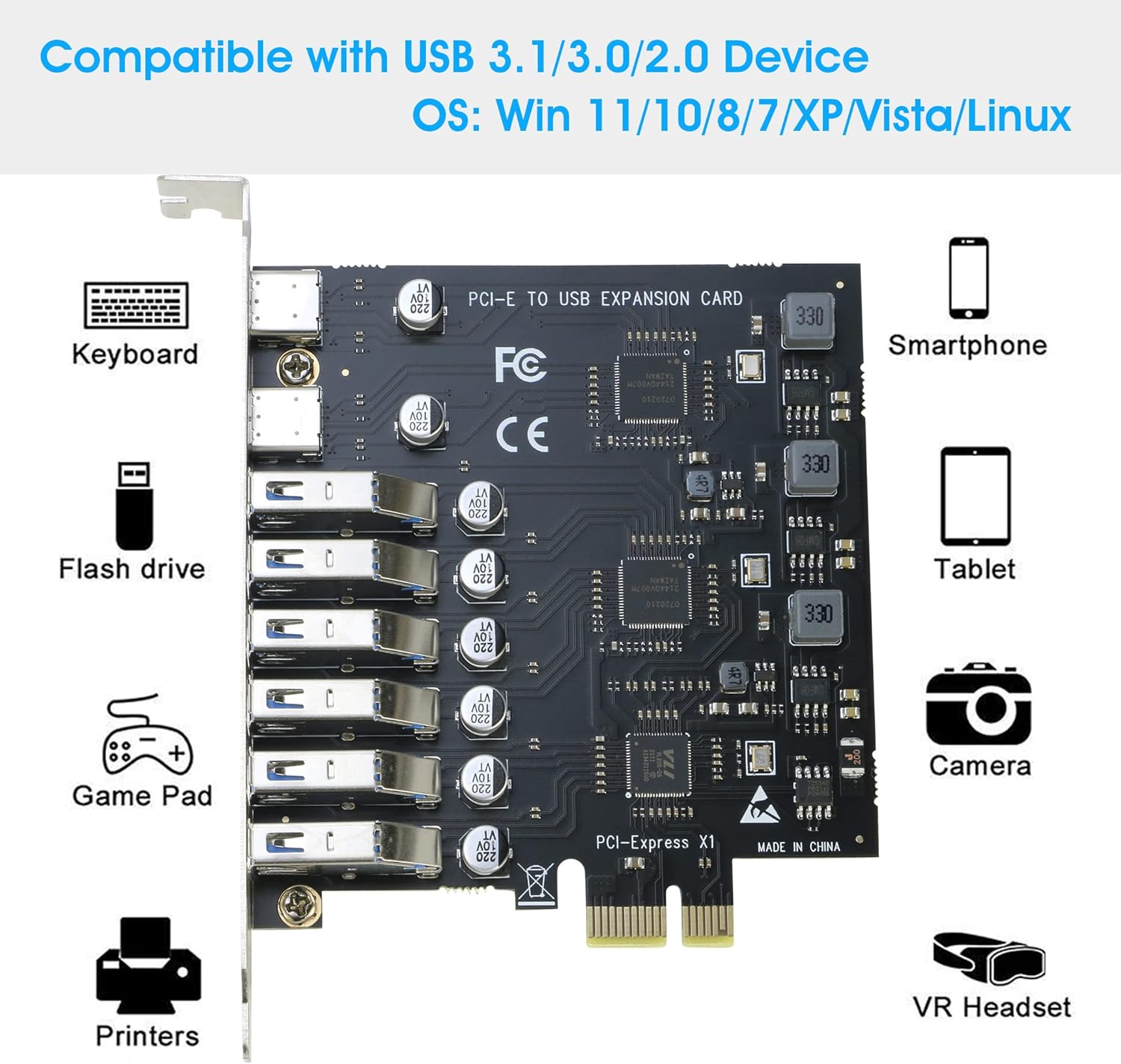 pci-e 8 port usb 3.0 adapter card