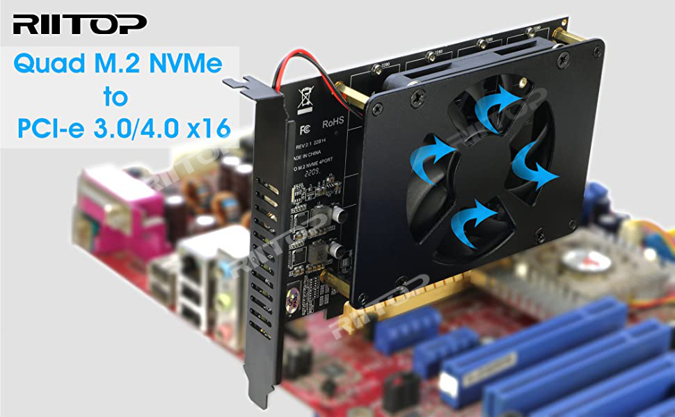 Quad M.2 NVMe to PCIe Adapter Expansion Card (PCIe Bifurcation Motherboard  is Required), Support 4* M.2 PCIe NVMe SSD 