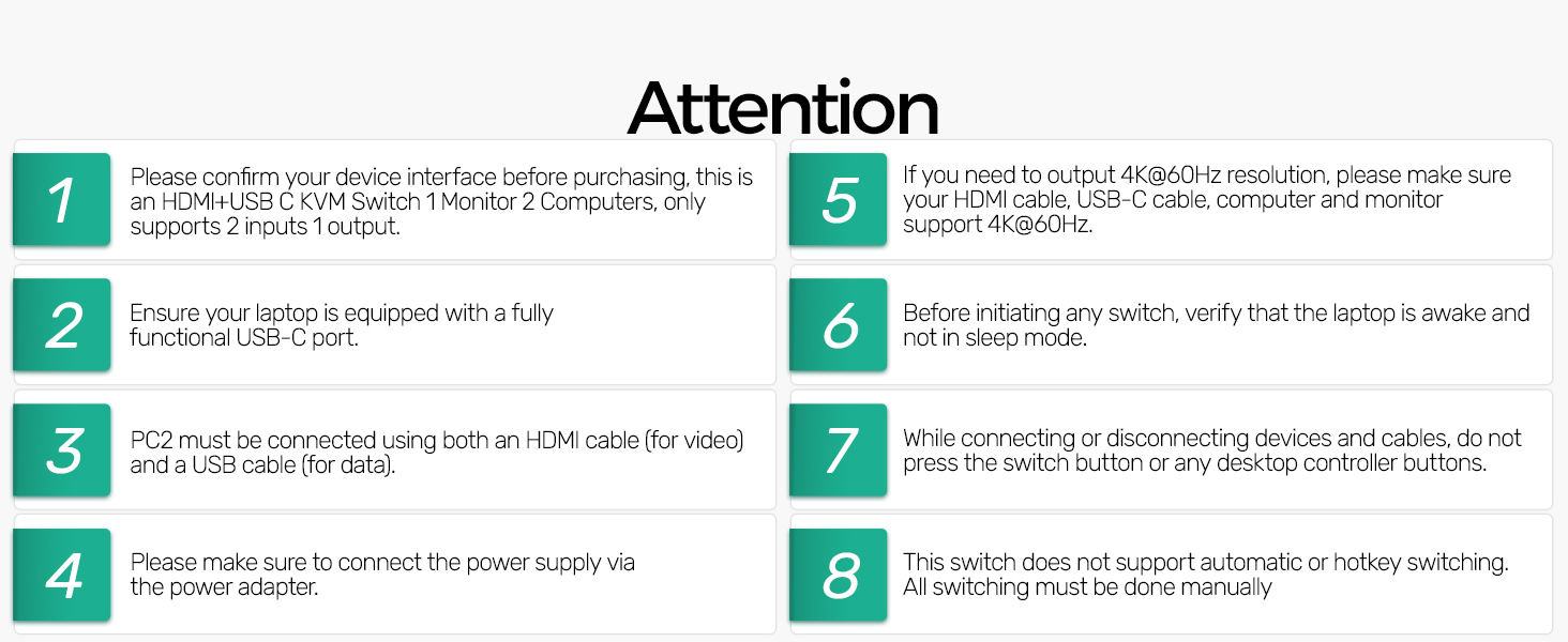 USB-C + HDMI KVM Switch 2 in 1 Out with 3 USB A+1 USB C 3.0 Ports, 4K@60Hz Aluminum HDMI KVM Switch