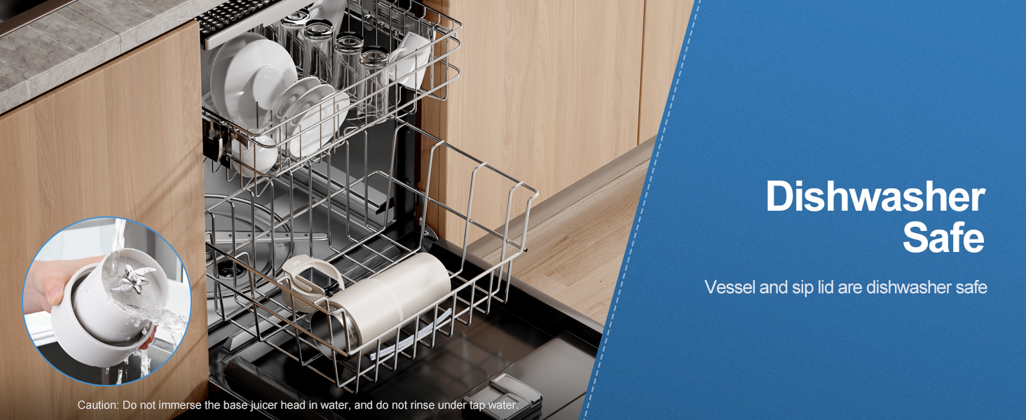 Except for the base and juicing head, the container and straw lid are dishwasher safe.