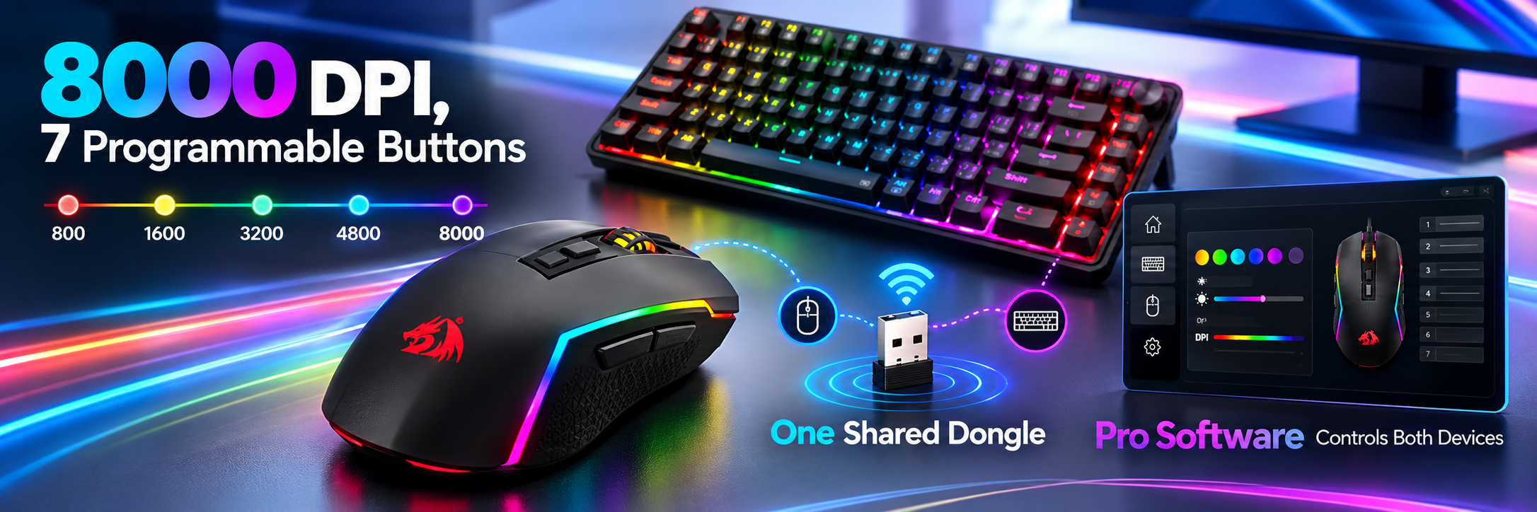 Redragon S168 Combo, K673 PRO 75% Gaming Keyboard + M693 8000 DPI Mouse