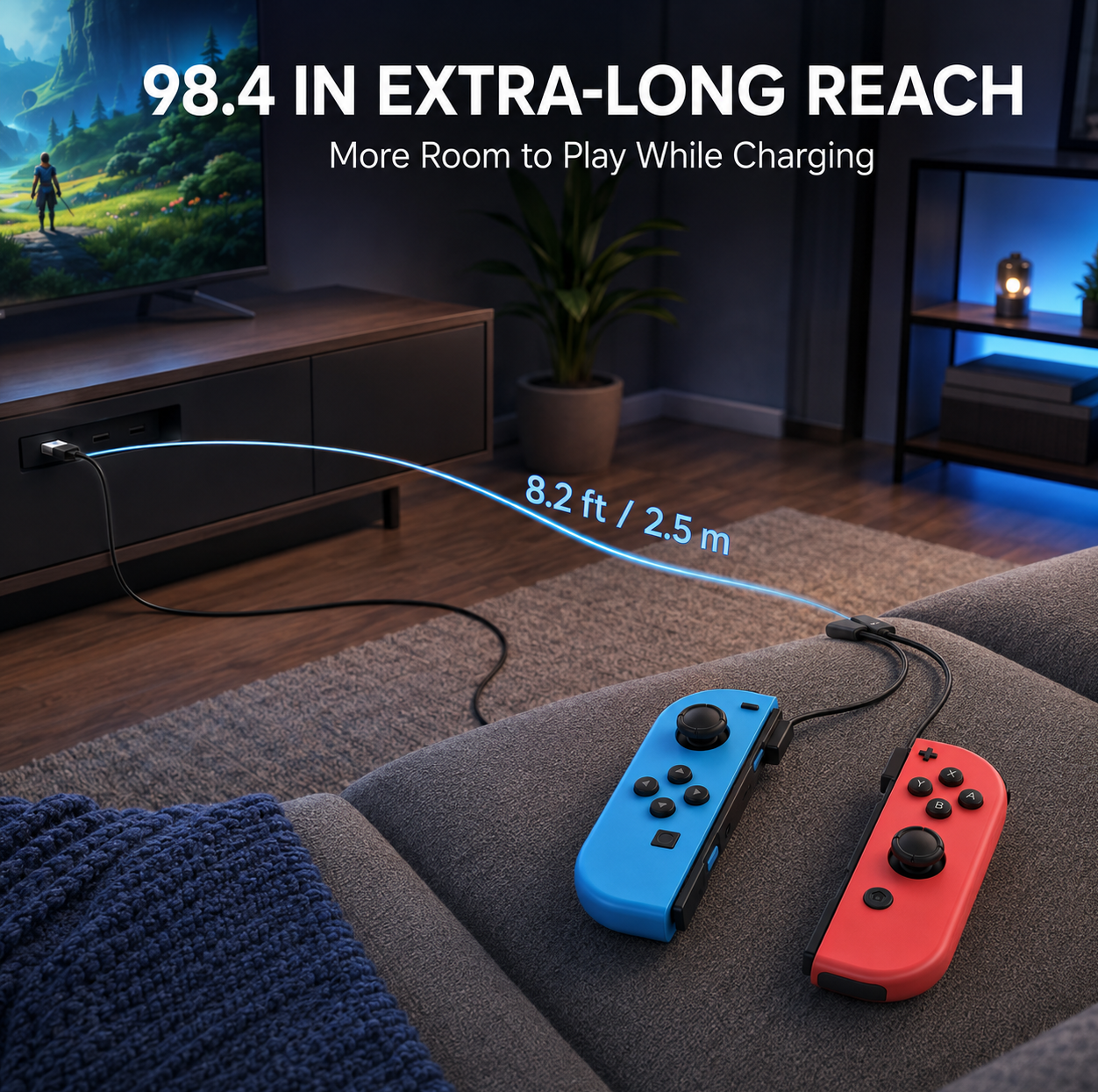 98.4 inch charging cable, 8.2 ft Joy-Con charger