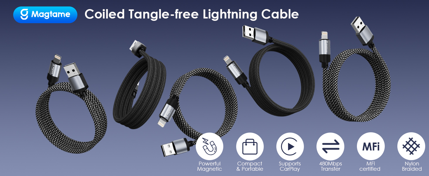 Coiled Tangle-free Lightning Cable