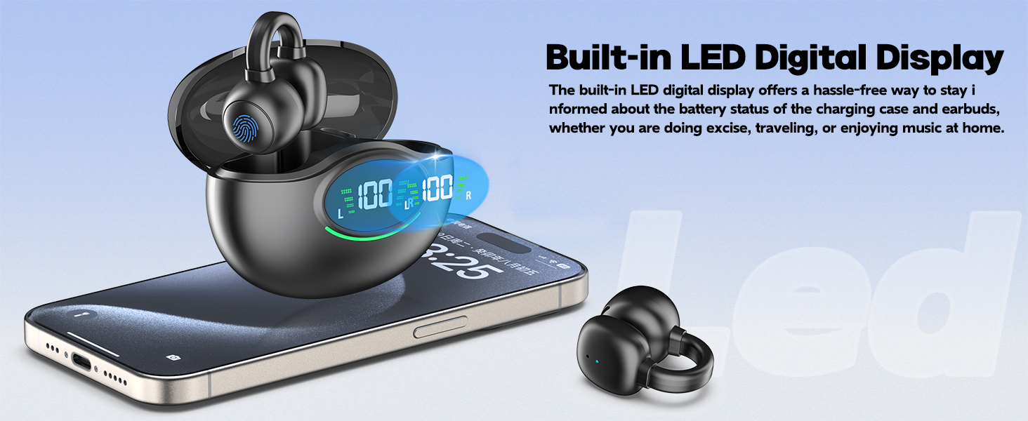 Ear Clip Earbuds, Bluetooth 5.3 Wireless Headphones