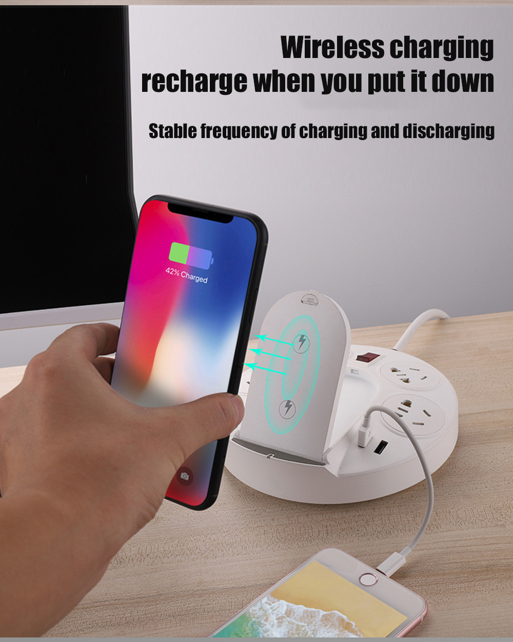 Power Strip, Wireless Charger 40W EU US Plug Surge Protector,Desktop Charging Station