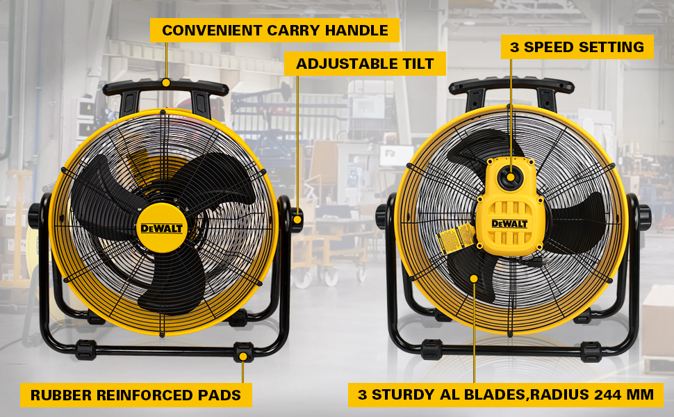 DEWALT High Velocity Fan Industrial Floor Fan Drum Barn