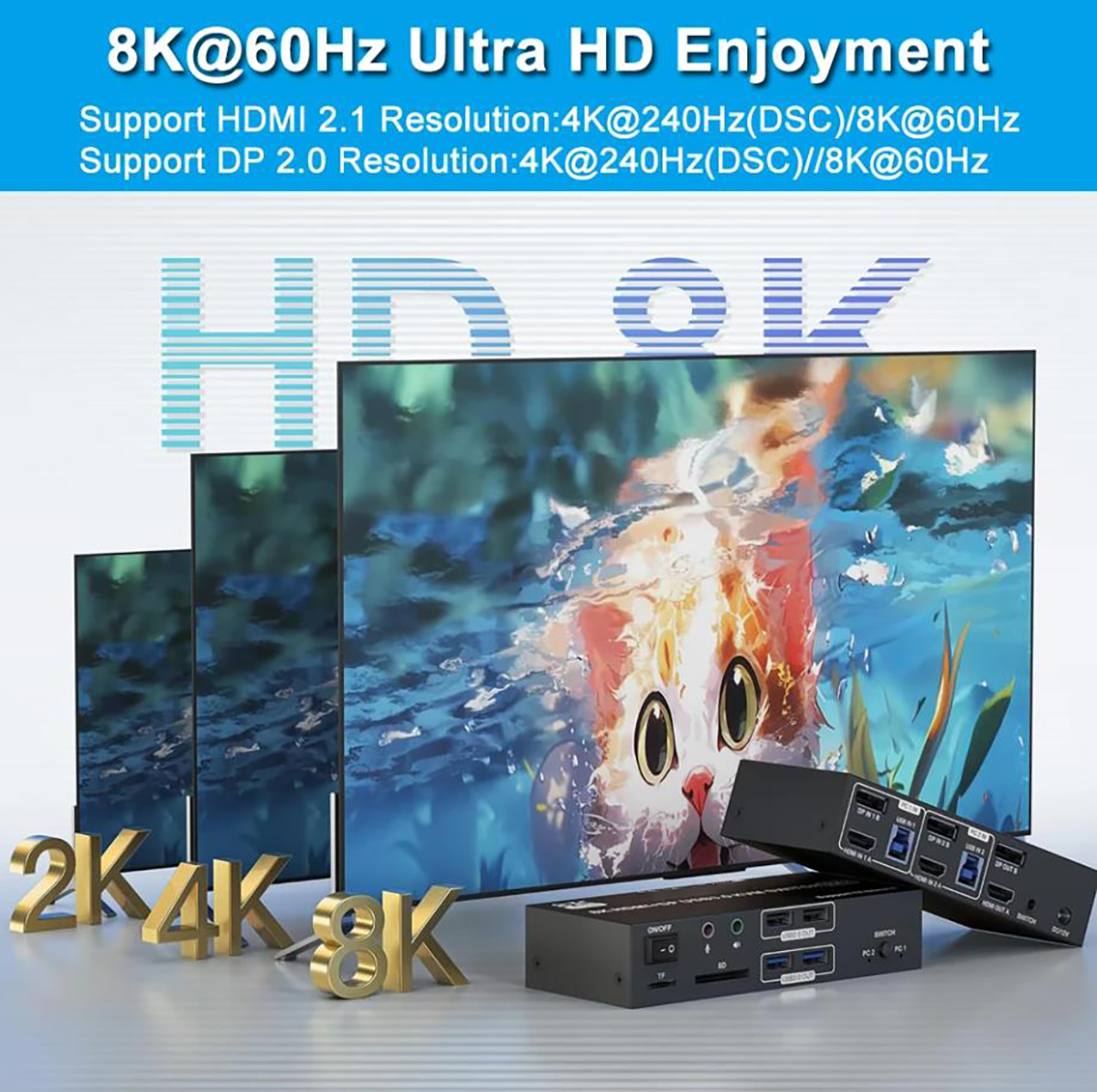 Plug and Play Power: Connect the DC 12V adapter to the KVM. Input: Each computer requires 1 HDMI, 1