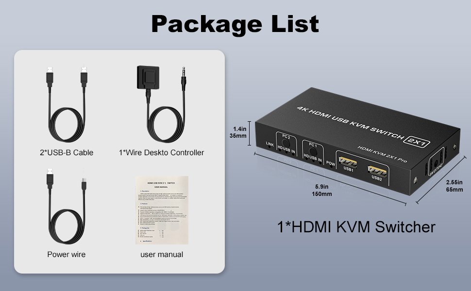 HDMI KVM Switch 1 Monitor 2 Computers 4K@60Hz, USB-B HDMI KVM Switch for 2 Computer Share 1 Monitor