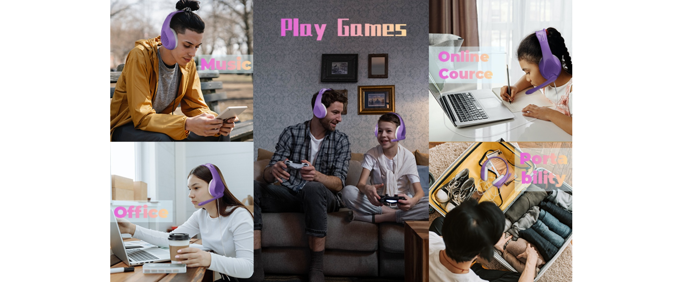 Purple wired headset, multi usage: game, study, music, office, portable