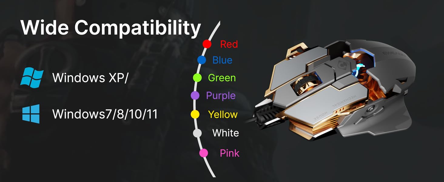 Wired USB Gaming Mouse, Ergonomic RGB Gaming Mice, Computer Mouse, 6 Adjustable DPI up to 12800 dpi