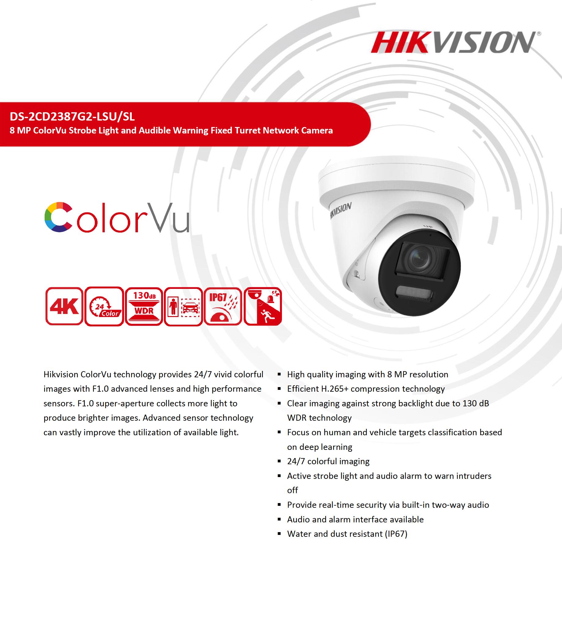 Hikvision Original Ip Camera 8mp 4k Ds 2cd2387g2 Lsu Sl Colorvu Acusense Light Warn Built In Mic