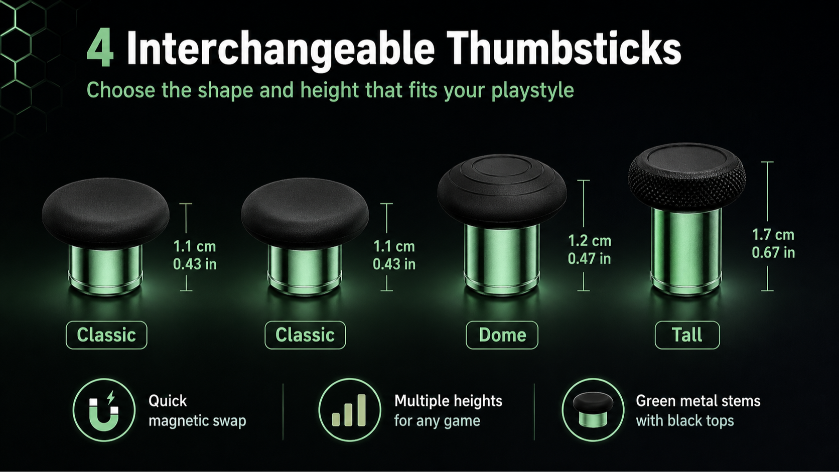 thumbsticks, tall dome classic thumbsticks, magnetic swap thumbsticks
