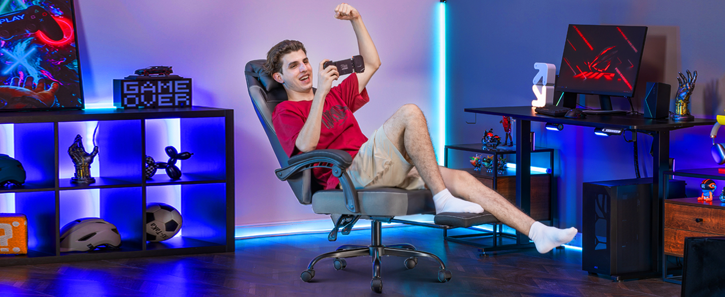 Gaming Chair with Foot Rest, PC Computer Game Chair for Adults, Ergonomic High Back Home Office Desk