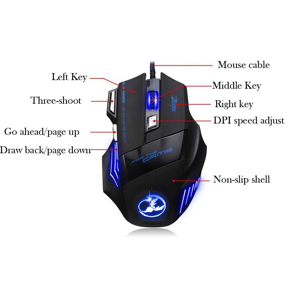 5500 DPI 7 Button Gaming Mouse Back-light Optical USB Wired Mice For PC Laptop