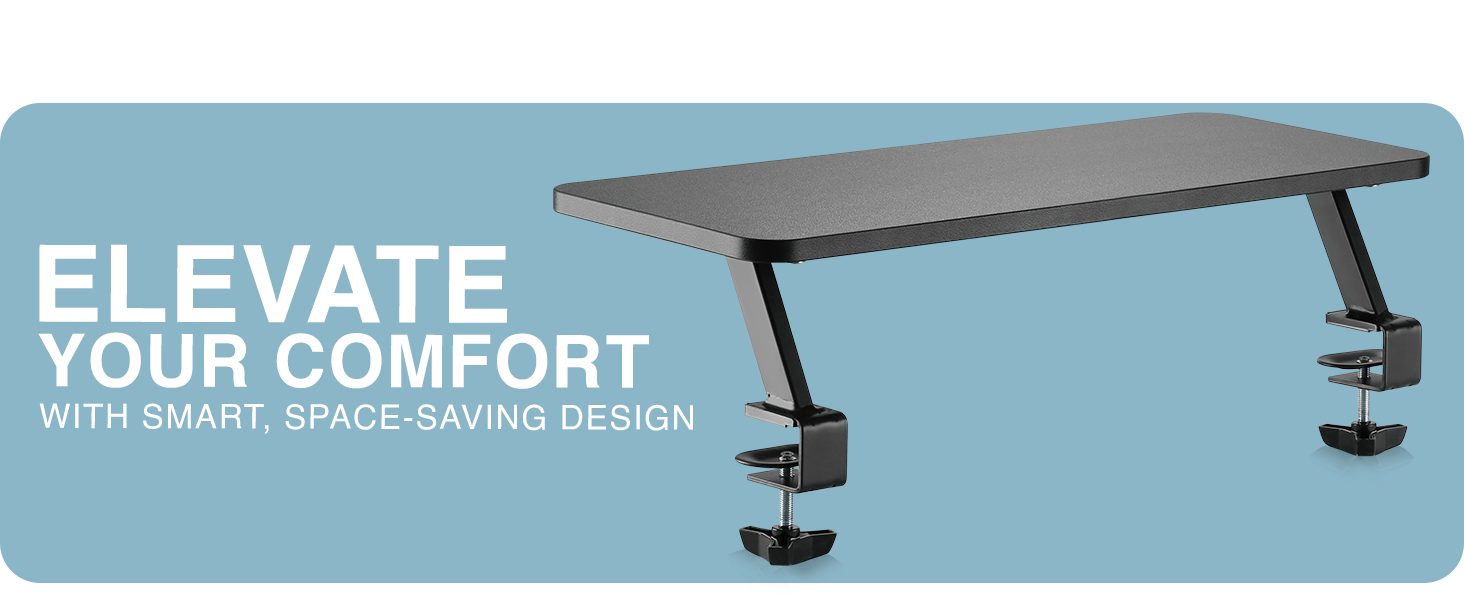 monitor riser, desk shelf, monitor stand, clamp-on shelf, ergonomic riser, space-saving shelf
