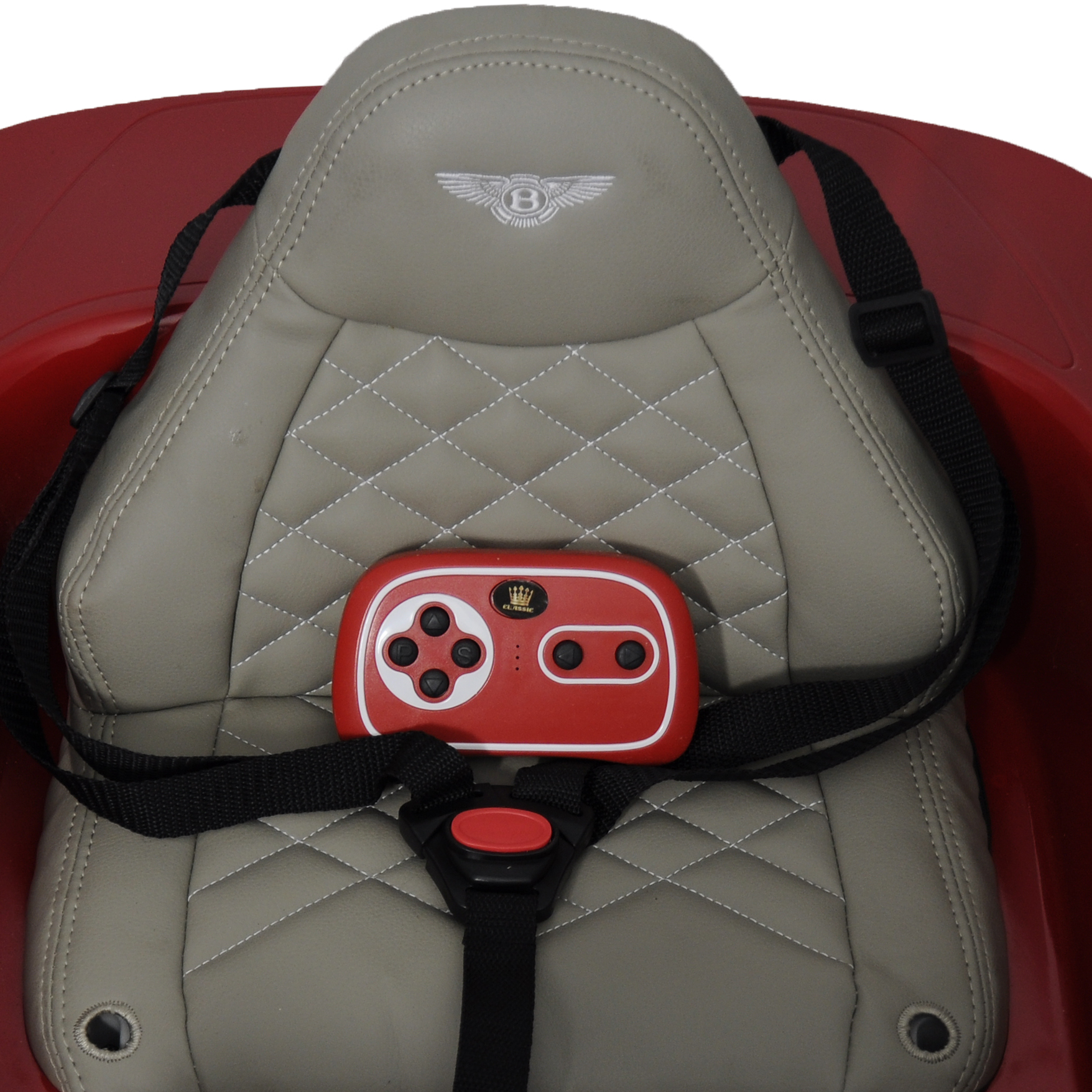 safe ride on toy, parental remote control, plastic seat , 3 point safety belts, bentleyrideon,