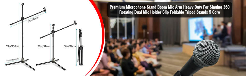 5 Core 2 Pack Adjustable Microphone Stand Boom Arm Mic Mount Quarter-turn  Clutch Foldable Dual Tripod Holder With 2 Mic Clips Each Audio Vocal  Singing Speech Stage Outdoor Activities MS DBL 2PCS 