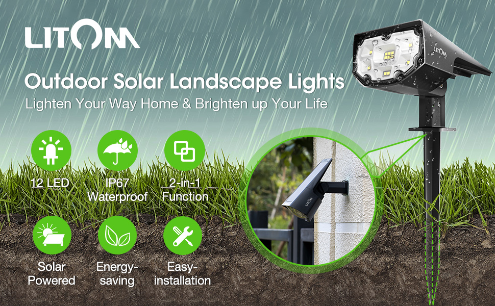 12 LED Solar Lights Landscape Spotlight IP67 Outdoor Lawn Garden Lamp Waterproof 