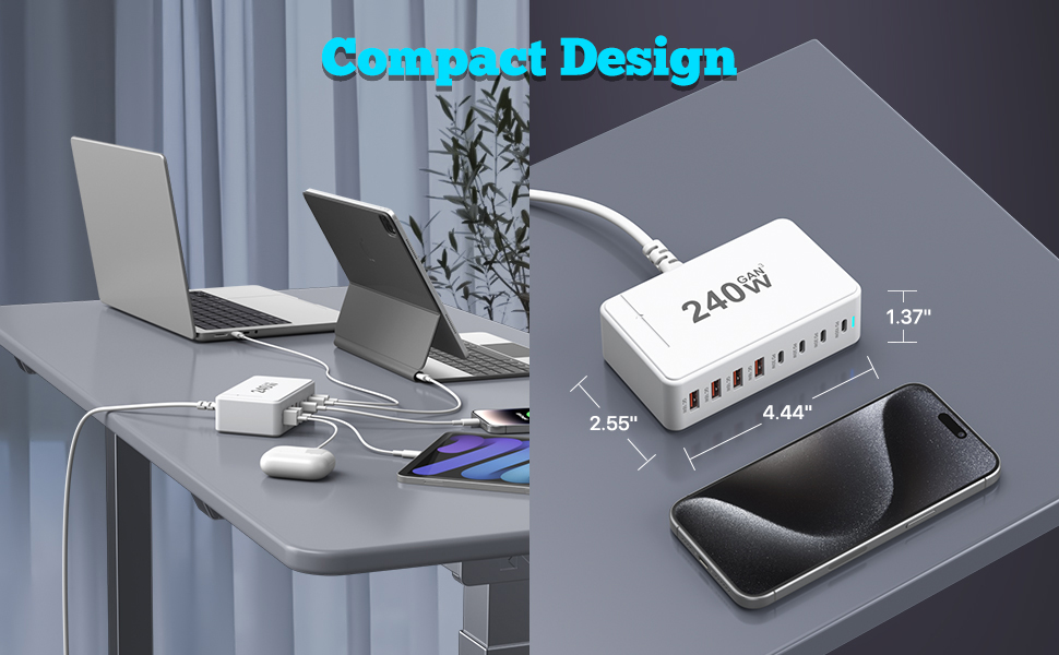 USB C Charger, 240W GaN 8 Port (4 USB C + 4 USB A port) USB Fast Charging Block, PD100W Multi-Port C
